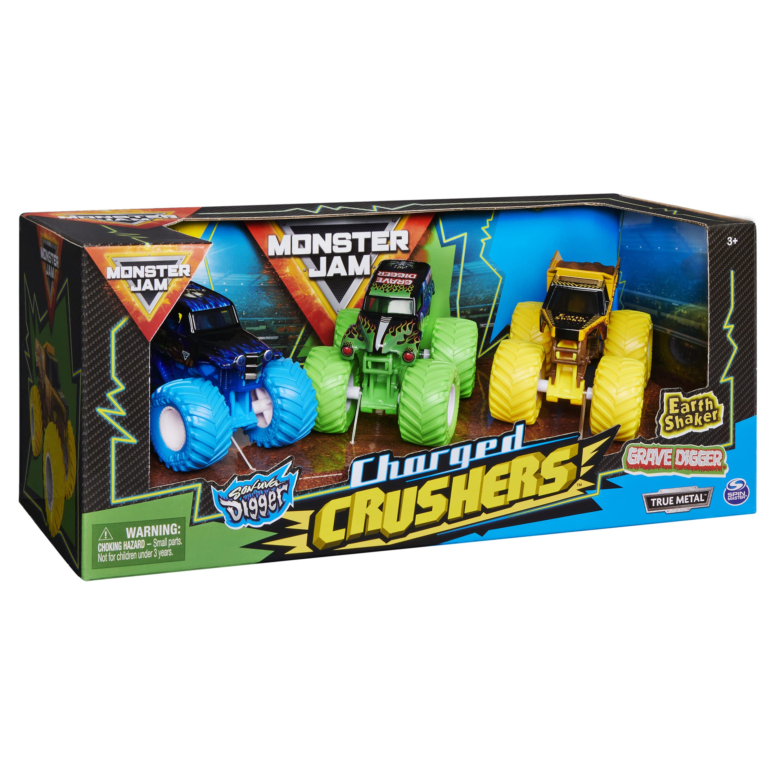 Amazon.com: Monster Jam, Charged Crushers 3-Pack (Grave Digger