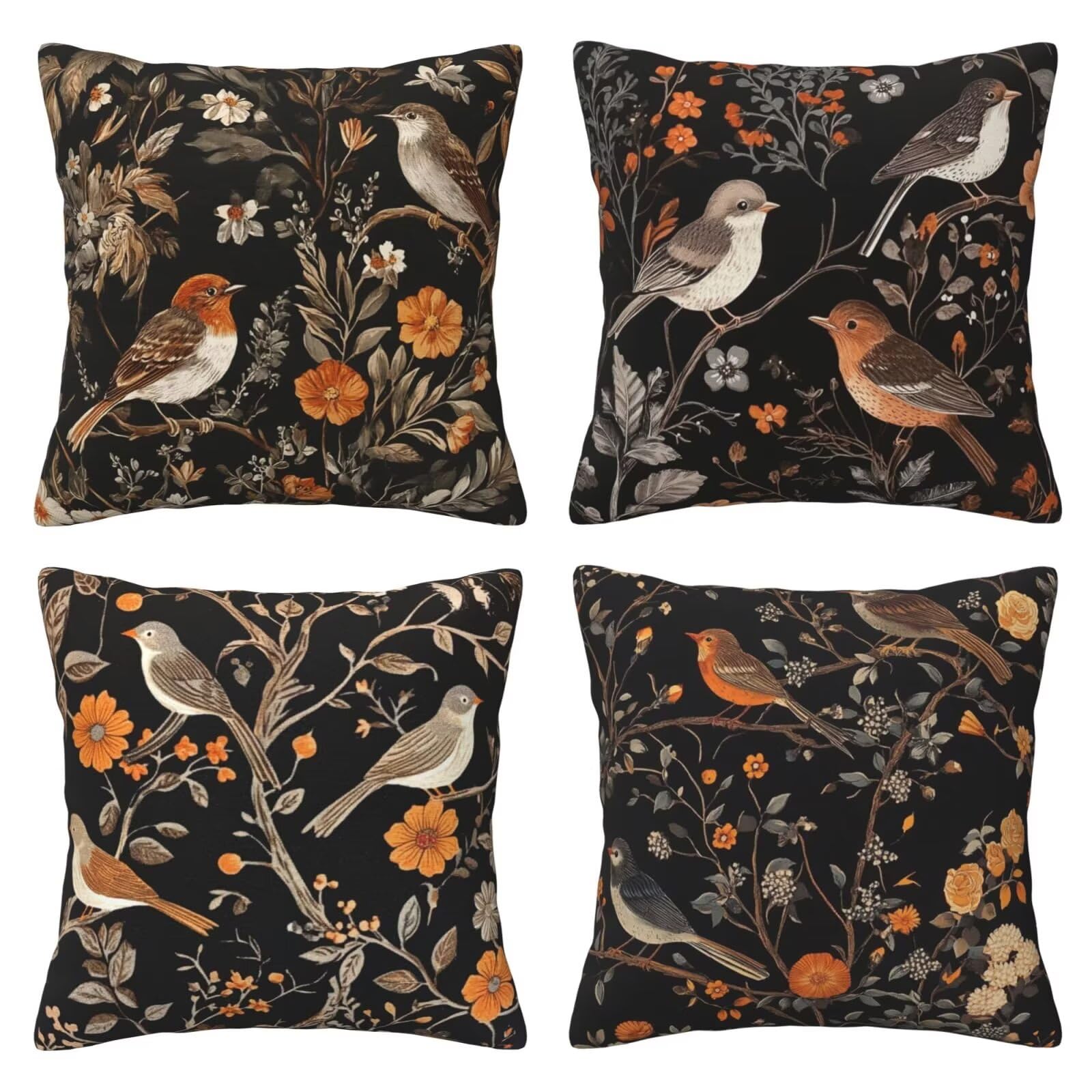 Housses coussin velours 60x60 cm chic motif oiseau design moderne