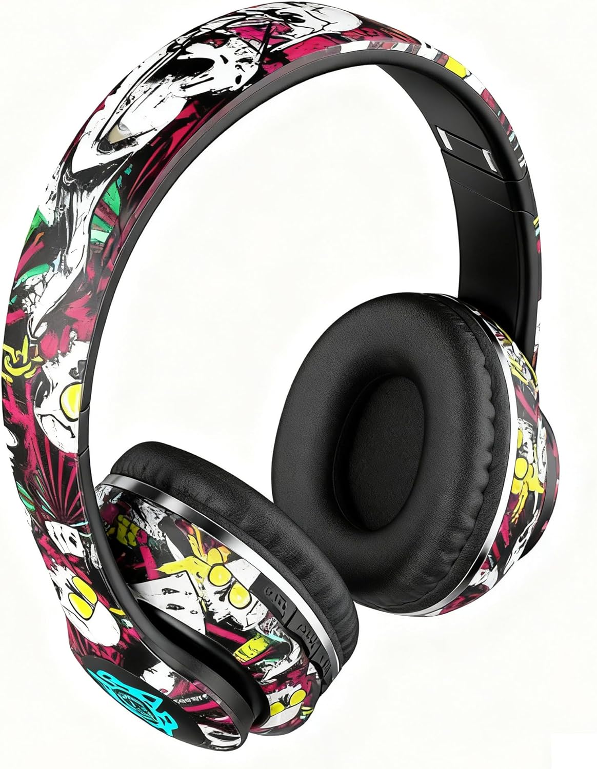 Graffiti Style Over-Ear Headphones - Wireless Bluetooth 5.0, Hi-Fi Stereo Sound, Comfortable Soft Earpads, 30-Hour Playtime, Built-in Mic for Hands-Free Calls (B)