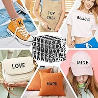 Vista 7 de 10 hojas, 440 piezas de letras termoadhesivas para ropa, letras de transferencia térmica de 2 pulgadas, letras de vinilo negro termoadhesivas