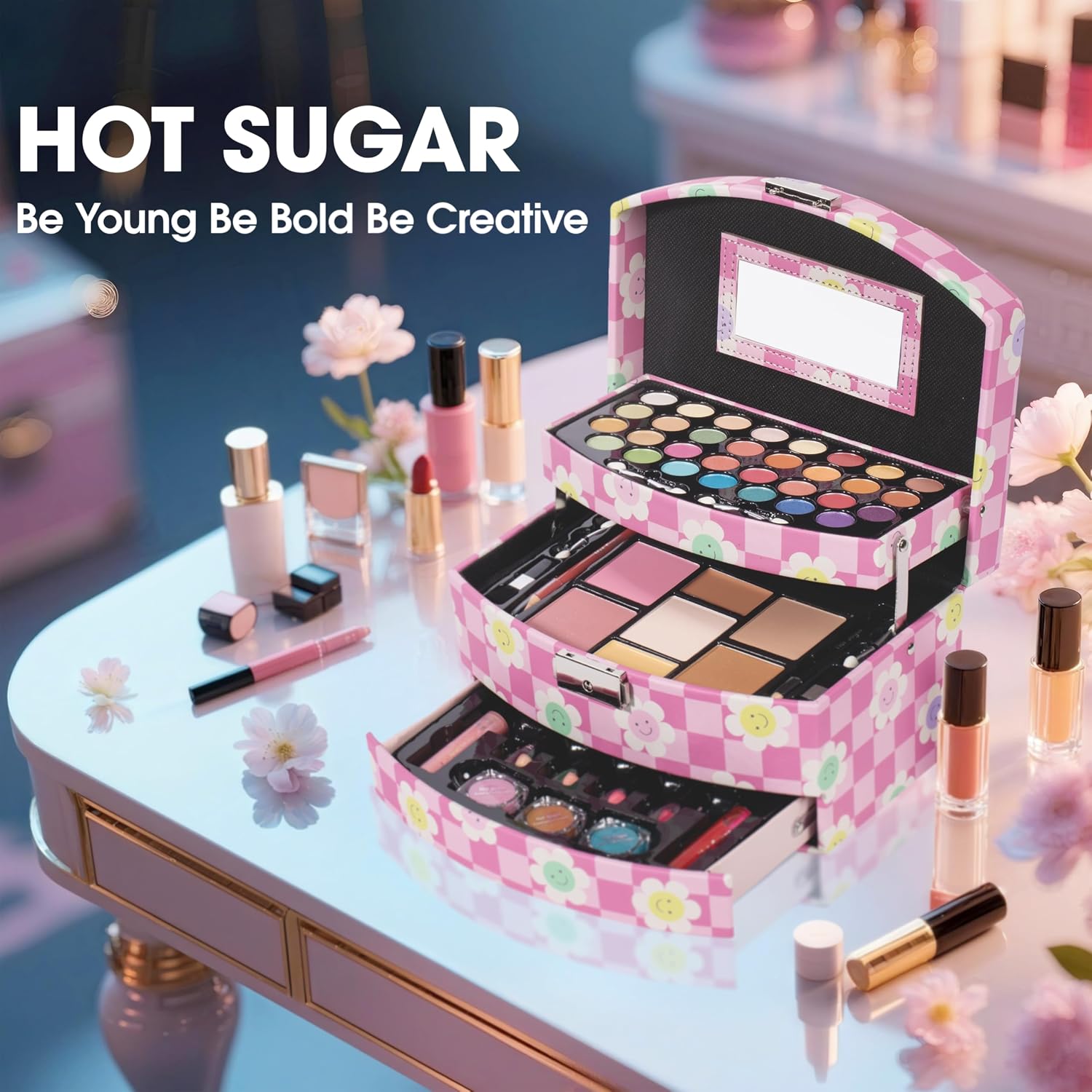 Hot Sugar Girls Makeup Kit for Birthday Gift, Christmas Makeup Set for Teens 14-16 Includes Real Cosmetics and Makeup Tools (Floral)