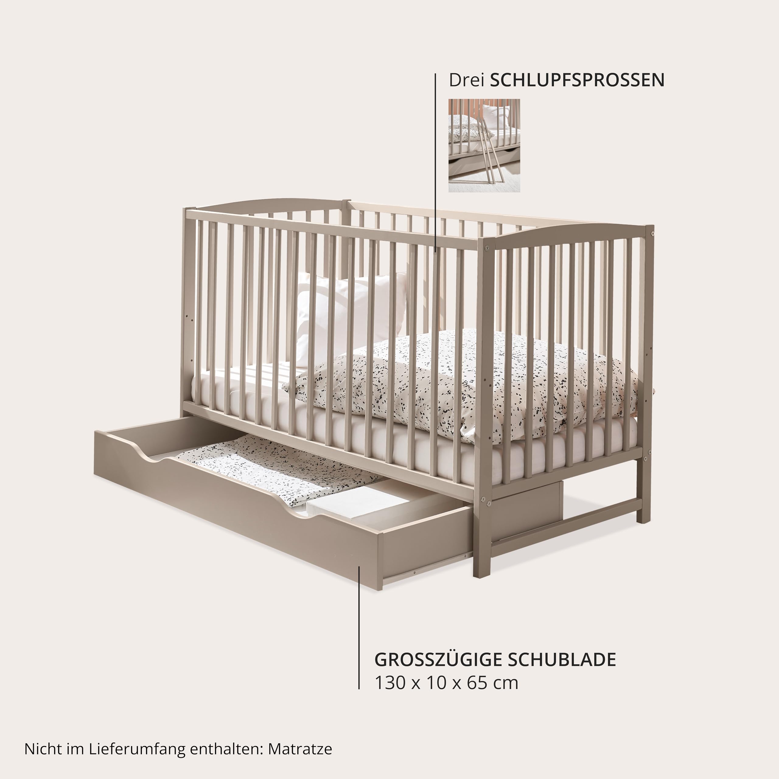 Stella Trading TEFFY Babybett mit Schublade & Umbauseiten in Kaschmir