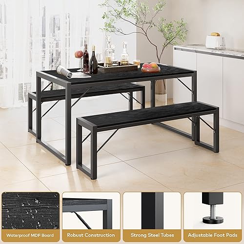 Miniatura 5 de Gizoon Juego de mesa de comedor de 45.5 pulgadas para 4 personas con 2 bancos, juego de mesa de cocina con marco de metal y tablero de MDF, comedor