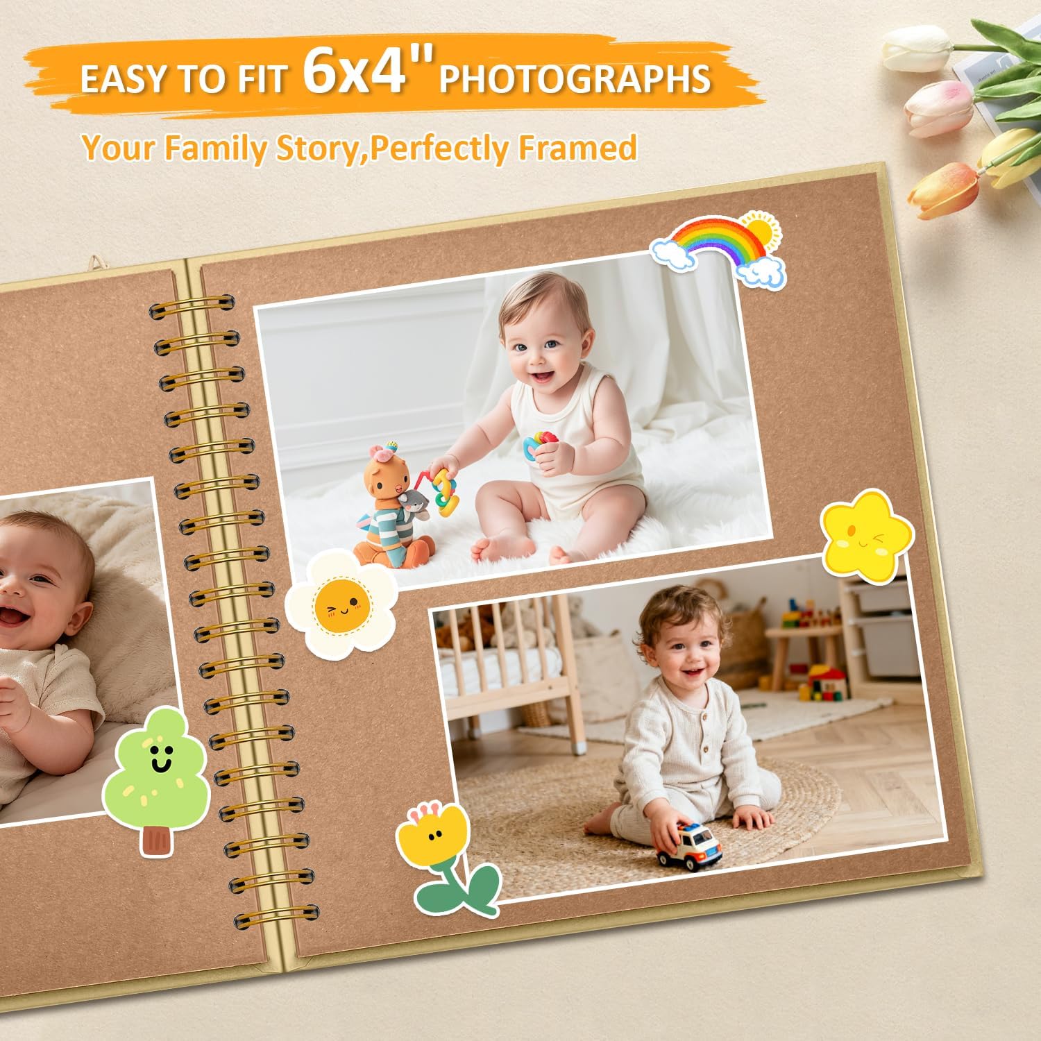7x7 Inch DIY Scrapbook Album, Hardcover Kraft Paper Memory Book, 40 Pages (20 Sheets) Photo Album for 4x6 Pictures, Ideal for Family, Wedding, Christmas, Anniversary & Travel Memories