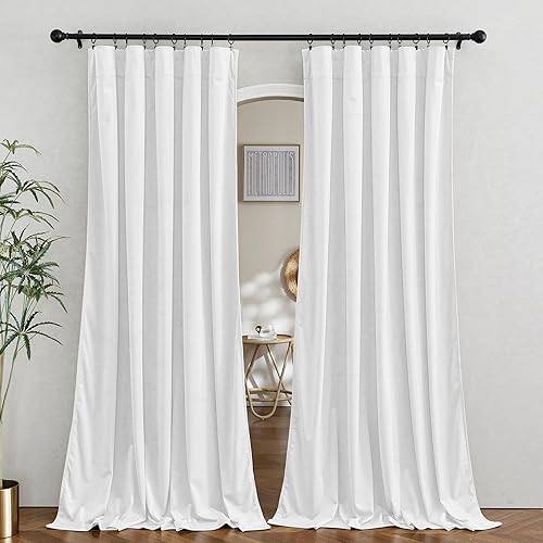 Miniatura 56 de RYB HOME Cortinas de terciopelo súper lujosas con diseño de bolsillo para barra, cortinas de privacidad con aislamiento térmico para oscurecer