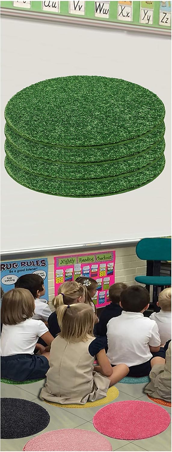 Set 4 - Shamrock Kids Crazy Carpet Circle Seats 18” Round Soft Warm Floor Mat - Cushions | Classroom, Story Time, Group Activity, Time-Out Spot Marker and Fun. Home Bedroom & Play Areas