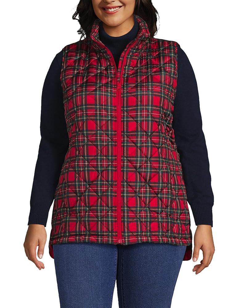 LifeShe Women Plaid Puffer Vest Sleeveless Jacket Zip Up