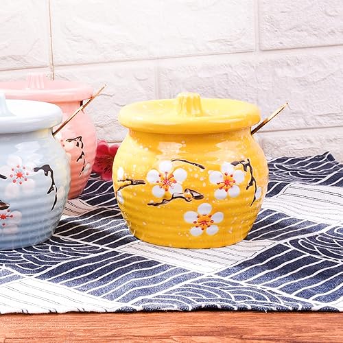 Miniatura 4 de Tarro de especias de cerámica de estilo japonés con tapa y cuchara de acero inoxidable - Bonito diseño de conejo, almacenamiento hermético de
