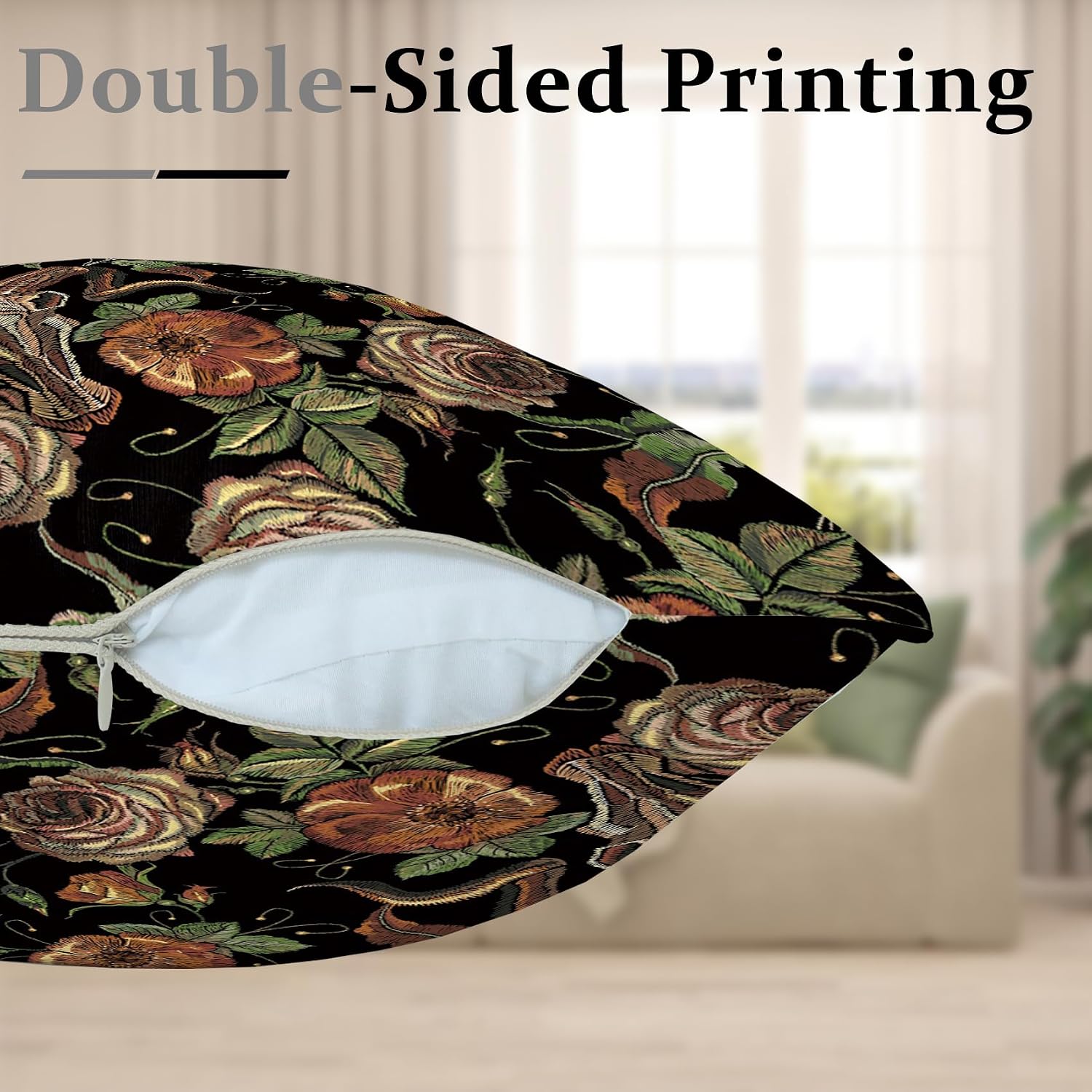 Black Floral Gothic Throw Pillow Covers,Flower Decorative Velvet Pillow case,Goat Horse Chameleon Flamingo Pattern 4-Pack Double-Side Printed Pillowcases for Sofa Home Living Room, 18x18 in image 2