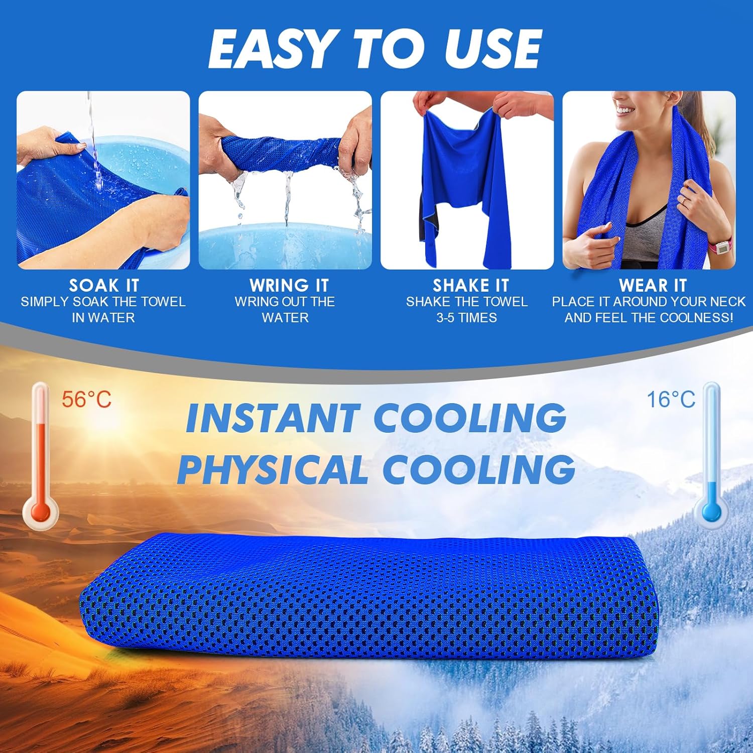 CSITE 10 Pack Cooling Towels (47"x12") for Neck and Face, Ice Towel for Hot Weather, Soft Breathable Chilly Gym Towels, Microfiber Towel for Work Out, Yoga, Running, Camping & More Activities