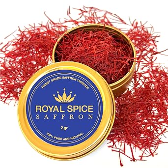 Royal Spice Saffron, Finest Pure Premium All Red Super Negin Saffron Threads. For Tea, Paella, Rice, Desserts, and All Culinary Delights 2 Grams