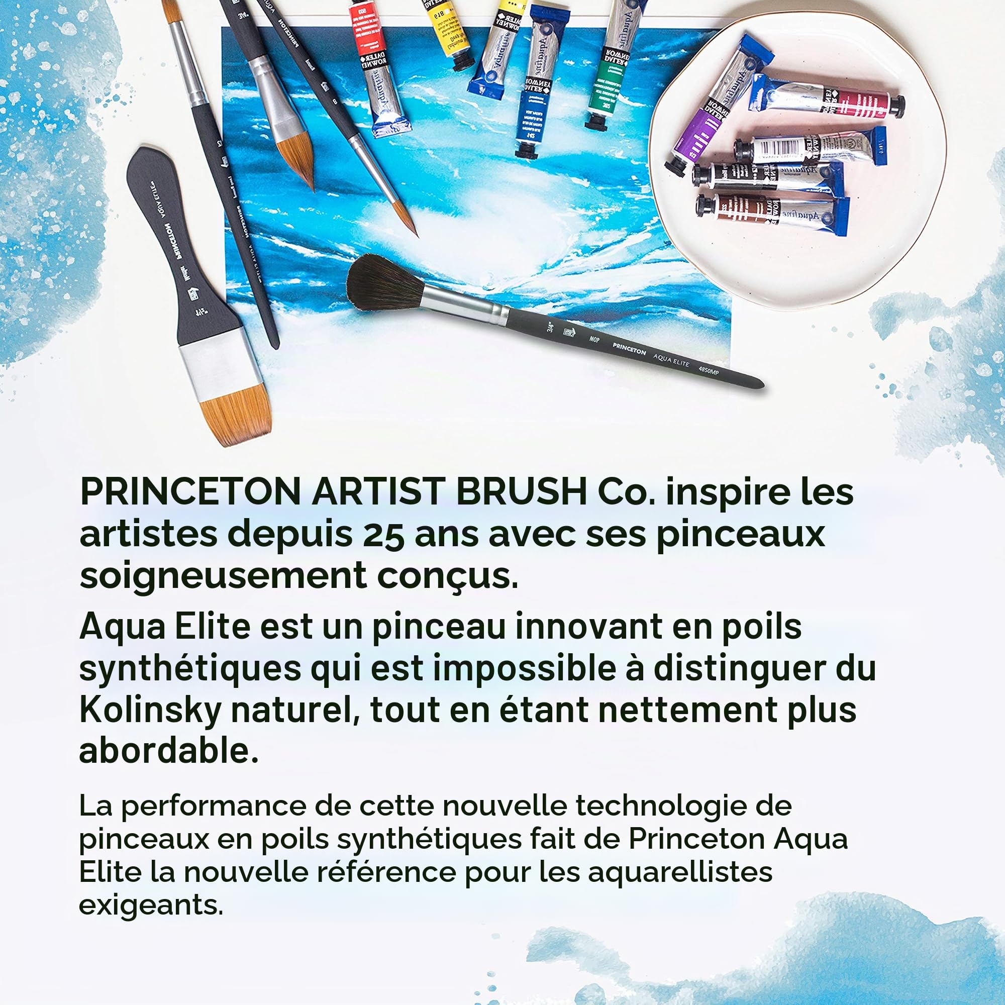 Princeton Aqua Elite - Set de Voyage - 4 pinceaux synthétiques Manche Court pour l'aquarelle séries P4850