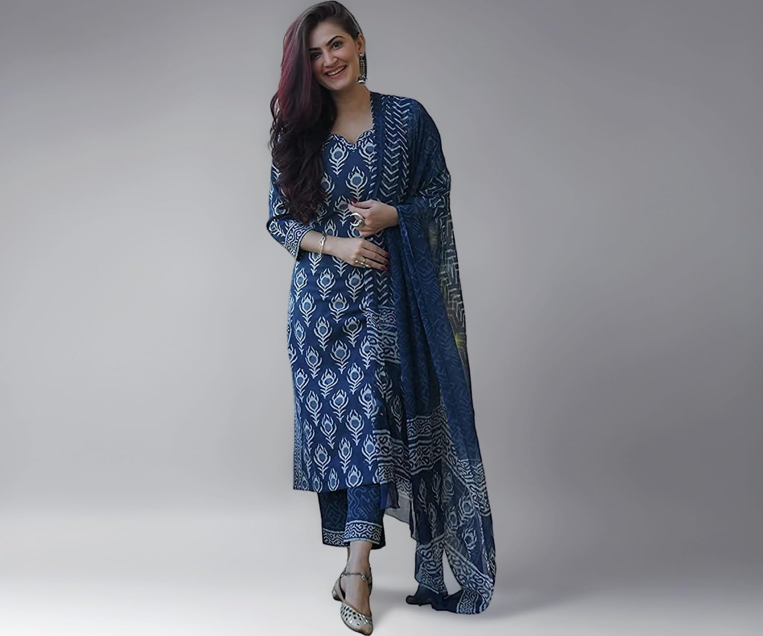 GoSriKi Women's Viscose Cotton Straight Printed 3Pc Kurta Set