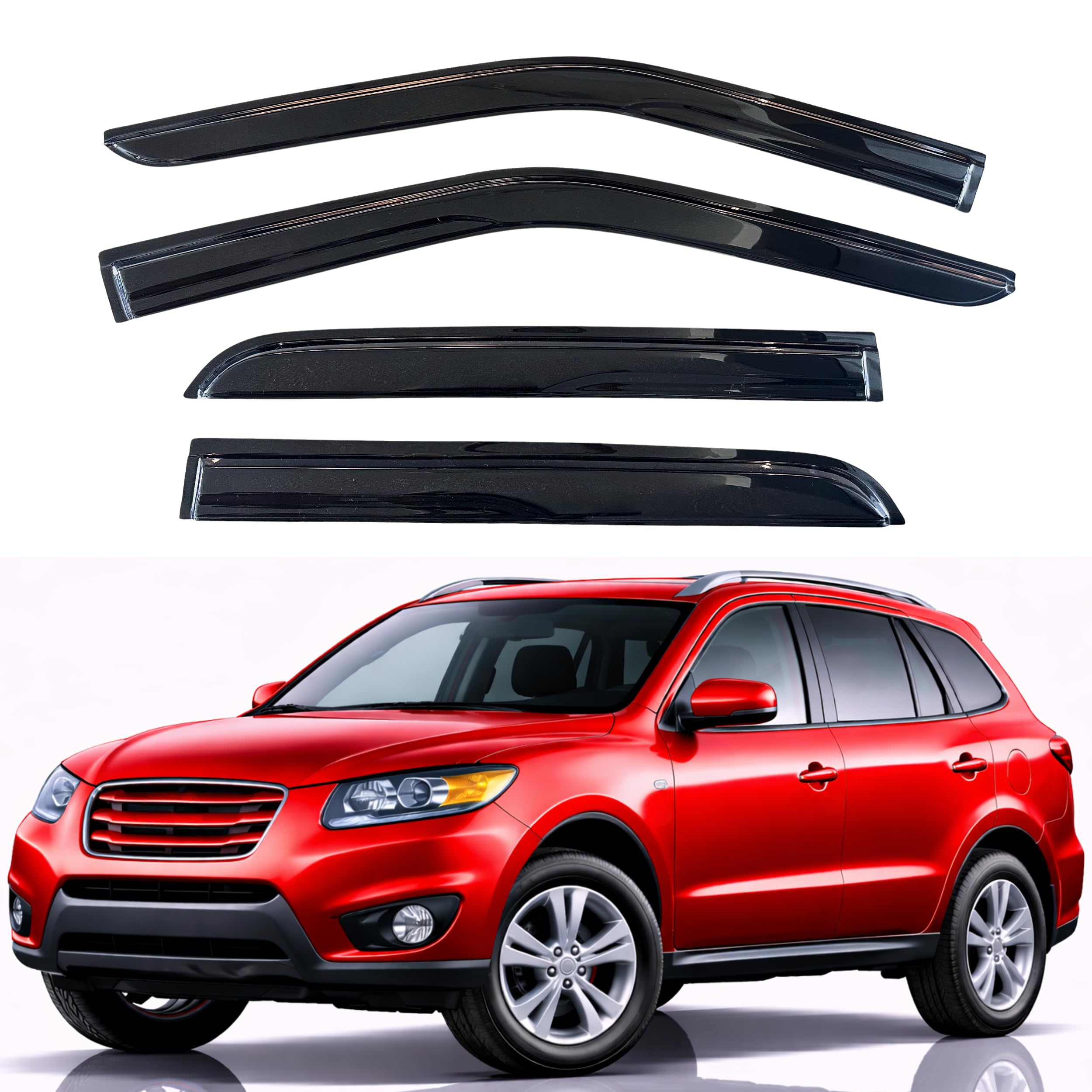 KPY Rain Guards Fit for 2007-2012 Hyundai Santa Fe, Out-Channel Window Visors Vent Wind Deflectors 4PC, Car Accessories for 07-12 Santa Fe