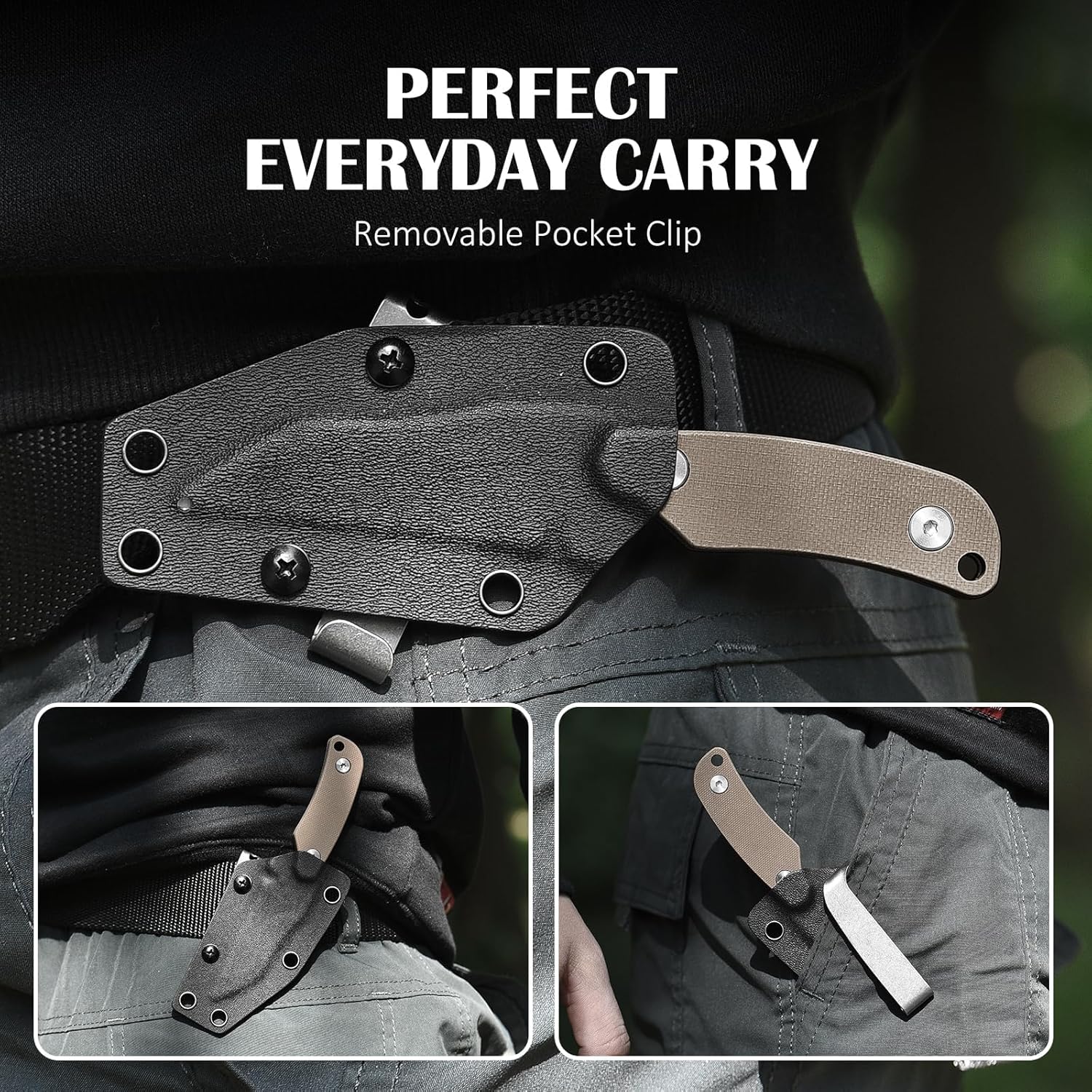 5.78" X-WH Neck Knife with Sheath, D2 Steel Small Fixed Blade Knife Horizontal Carry, Full Tang EDC Knife with G10 Handle and Clip - Image 5
