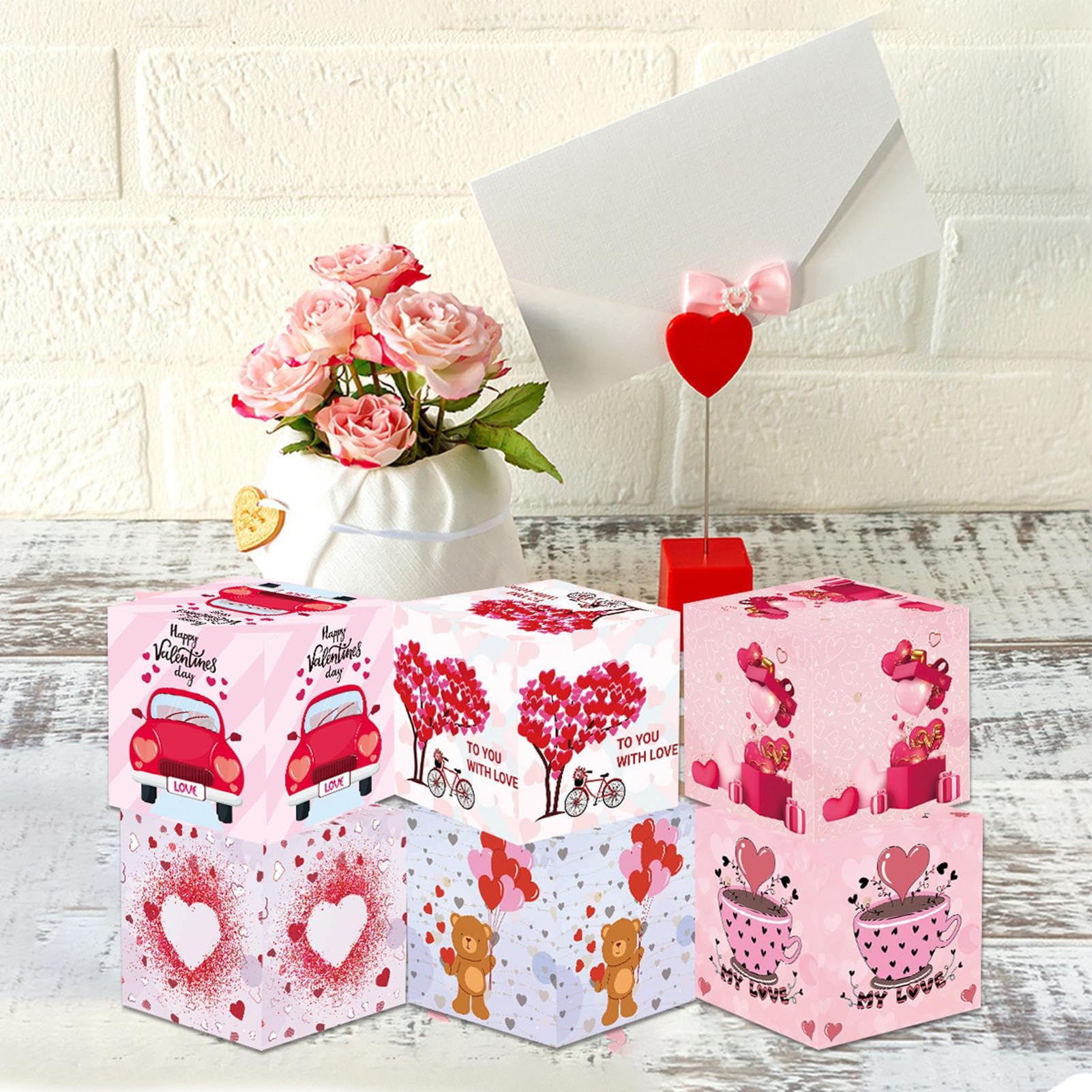 24Pz Confezione Regalo San Valentino, Stampe Di Cuori Scatole Di Carta