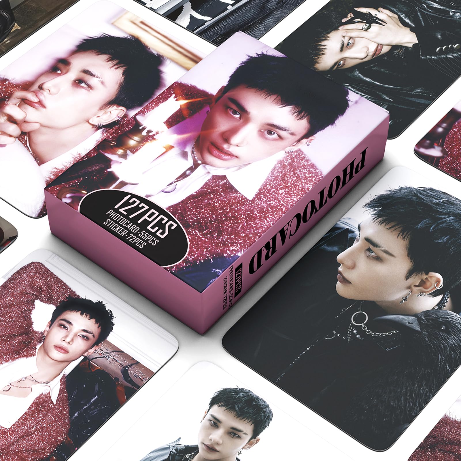 Fotocard dei Stray Kids 127 pezzi, set di foto per l'album DO IT, merchandise dei Stray Kids, 55 pezzi di fotocard e 72 pezzi di adesivi, regalo per STAY, set regalo per i Stray Kids (HYUNJIN)