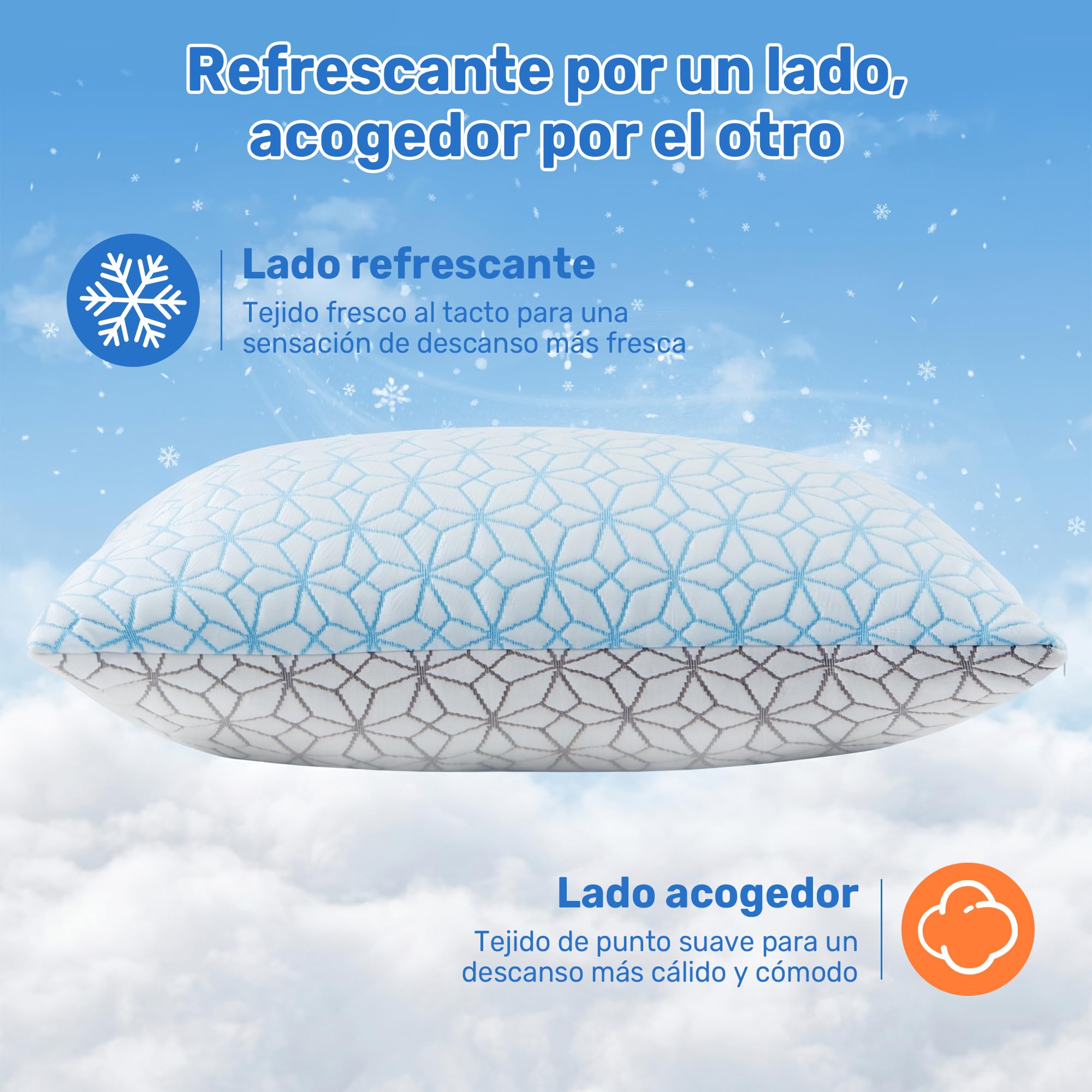 UNIKOME Almohada de refrigeración para sudores nocturnos, espuma viscoelástica ajustable en forma de rayas (gel, transpirable) para soporte cervical | lavable a máquina | 40 x 80 cm azul, 2 unidades