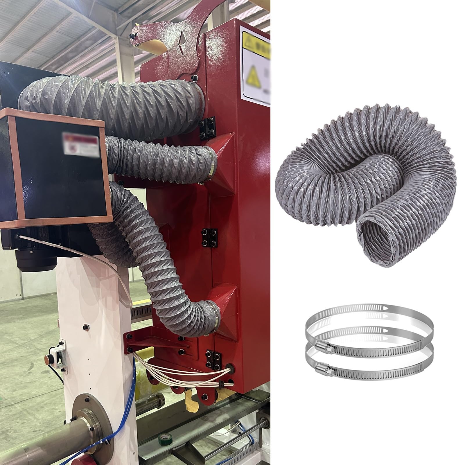 Tubo Flexible Tubo Secadora Manguera Flexible de Escape para Secadora en Espacios Reducidos, Conector de Manguera de Ventilación Nailon con Abrazadera para Conducto(300mm(11 3/4"),Length5m(16.4ft))