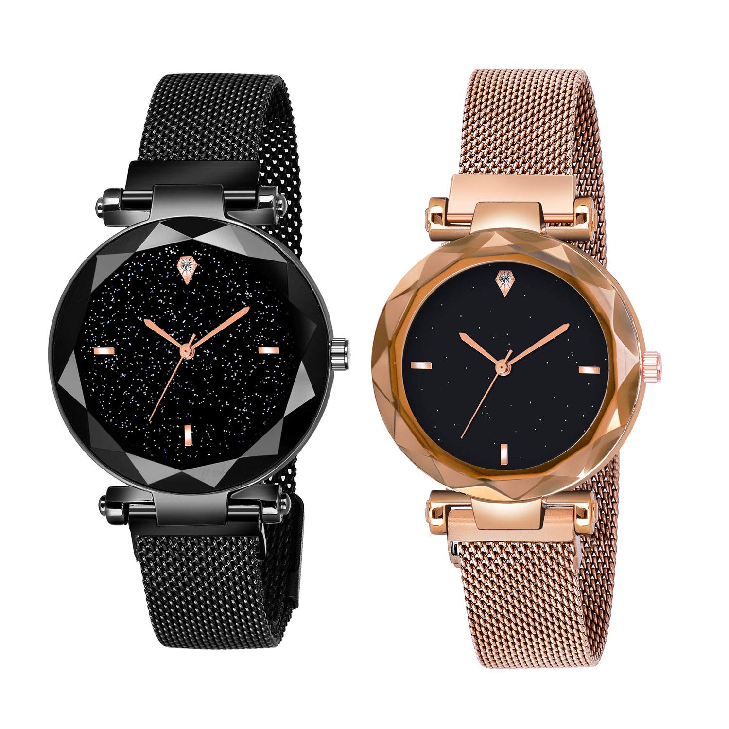 Shunya Black Round Dial with Latest Generation Rosegold Magnet Belt Analogue Watch for Women Pack of - 2 (B08JGF84VP) Amazon Price History, Amazon Price Tracker