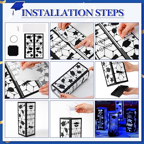 Miniatura 5 de 4 piezas de centros de mesa de graduación 2025, faroles de mesa de graduación 2025 con tira de luces LED para suministros de fiesta universitaria,
