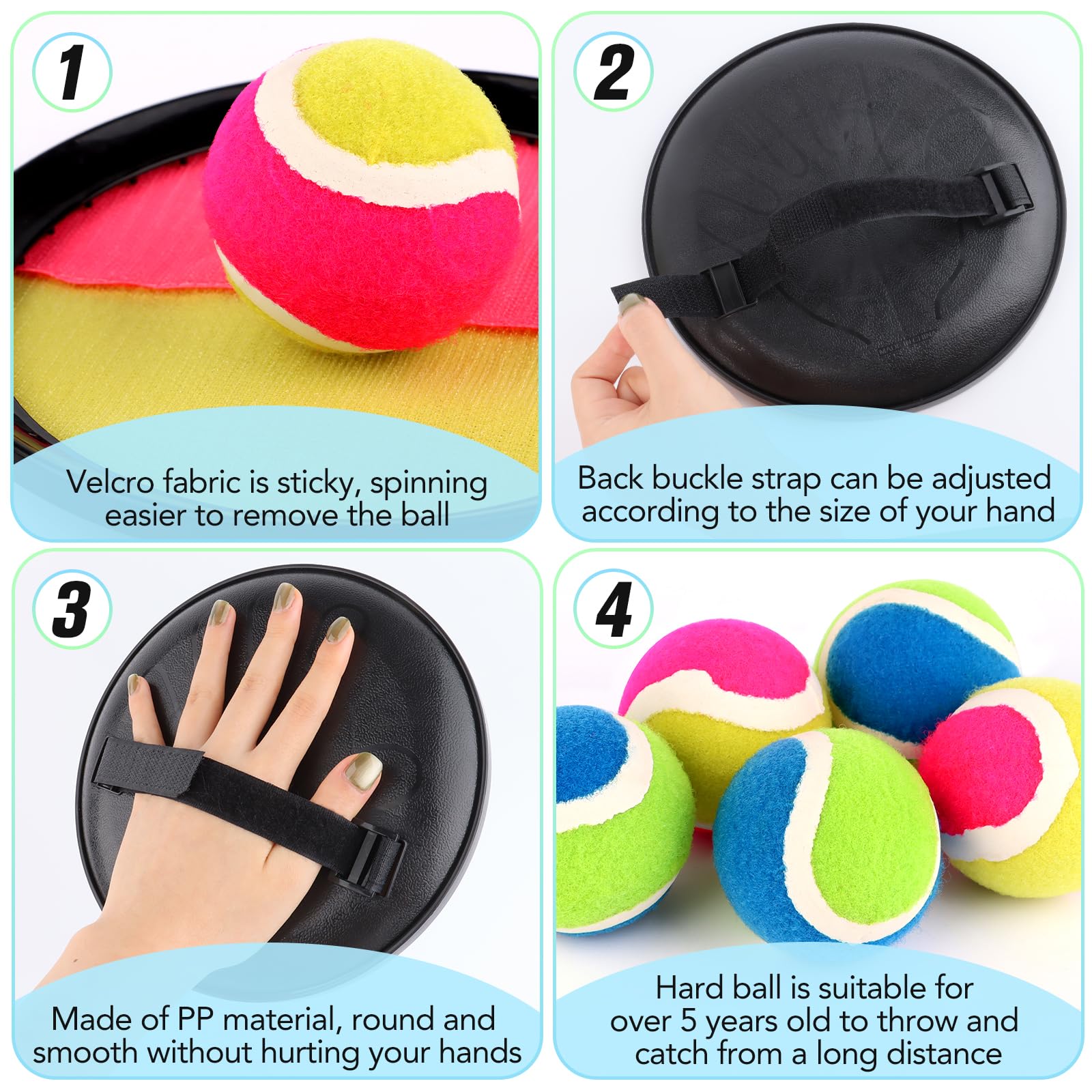 Jeu Catch Ball - 4 Raquettes Et 2 Balles | Pour Jardin, Plage, Piscine, Enfants Et Adultes