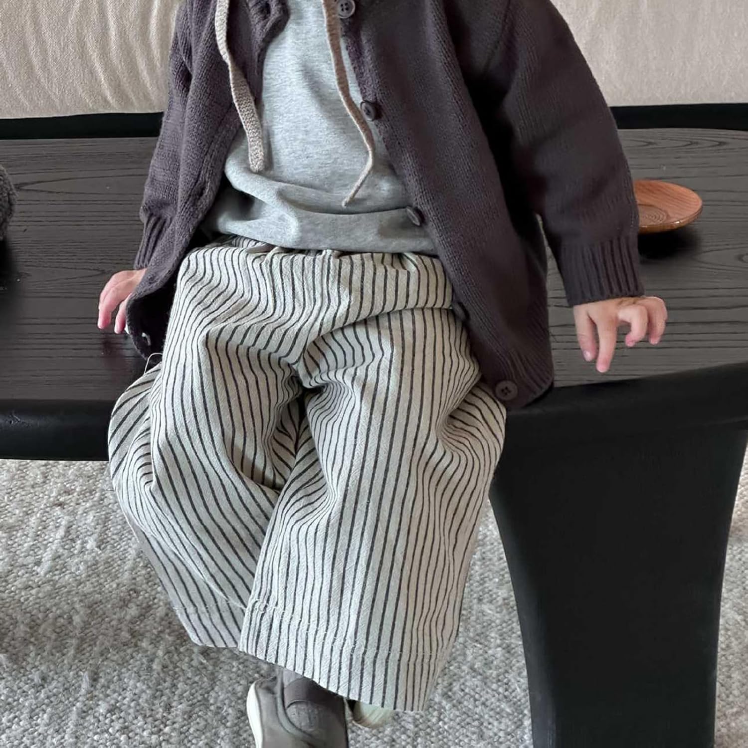 Ashmyova Casual Pants for Boys Girls Classic Linen Cotton Stripe Elastics Waist Spring Autumn Trousers Kids Long Pants 2Pcs