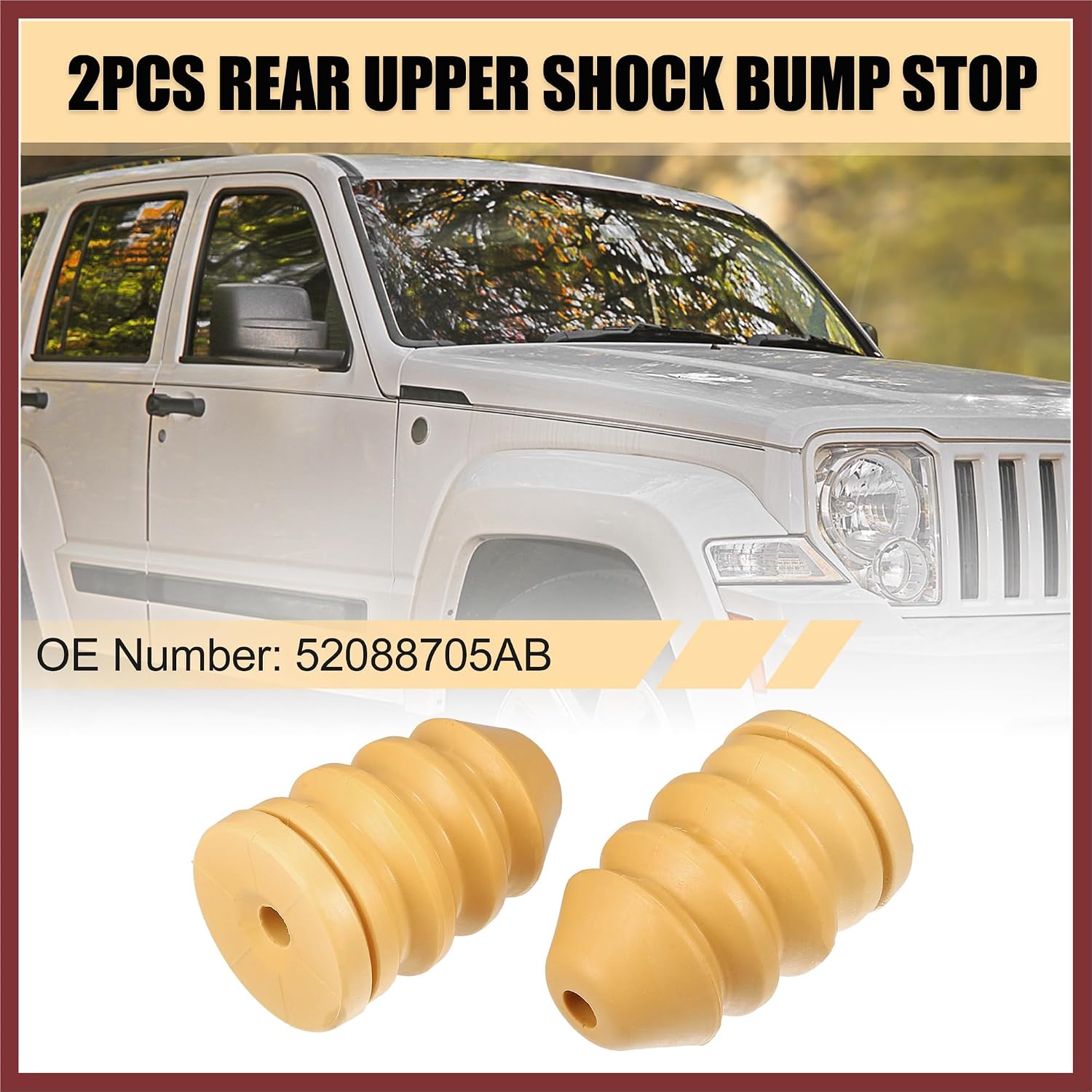 Rear Upper Bump Stop Axle Jounce Bumpers Fit for Jeep Liberty 2002-2007 2.4L 2.8L 3.7L Replacement 52088705AB 2Pcs Replace Parts