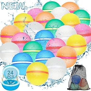 Reusable Water Balloons for Kids, 24PCS Magnetic Refillable Latex-Free Silicone Water Bomb with Mesh Bag, Summer Toys Beach toys Swimming Pool Party Supplies Bath Toy Outdoor Idea Gift for Kids