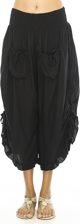 Back From Bali Womens Cropped Wide Leg Pants Trouser Comfort Solid Elastic Waist (S-4XL)