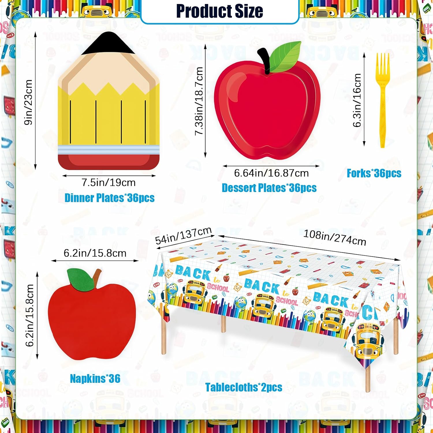 146PCS Back to School Party Supplies Paper Plates and Napkins Serve 36 image 2