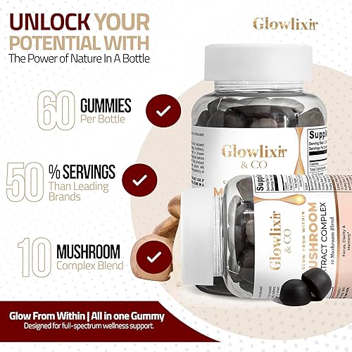 Miniatura 7 de Gomitas de hongos  Mezcla de 10 hongos con melena de león, Reishi, Chaga y más  Cordyceps para concentración y energía, memoria, inmunidad y energía