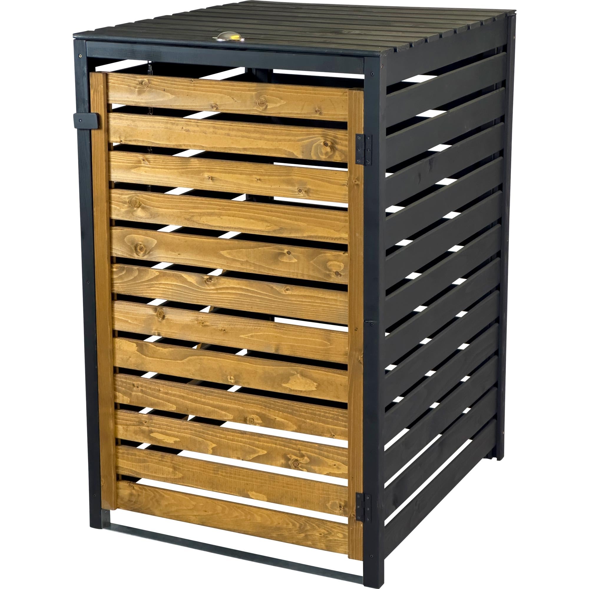 dobar® Green Label Cache-poubelles 1 pièce 240 l en Bois Marron/Noir en kit – Cache-Poubelle avec Couvercle et Porte battante Bicolore – 77 x 87 x 121 cm