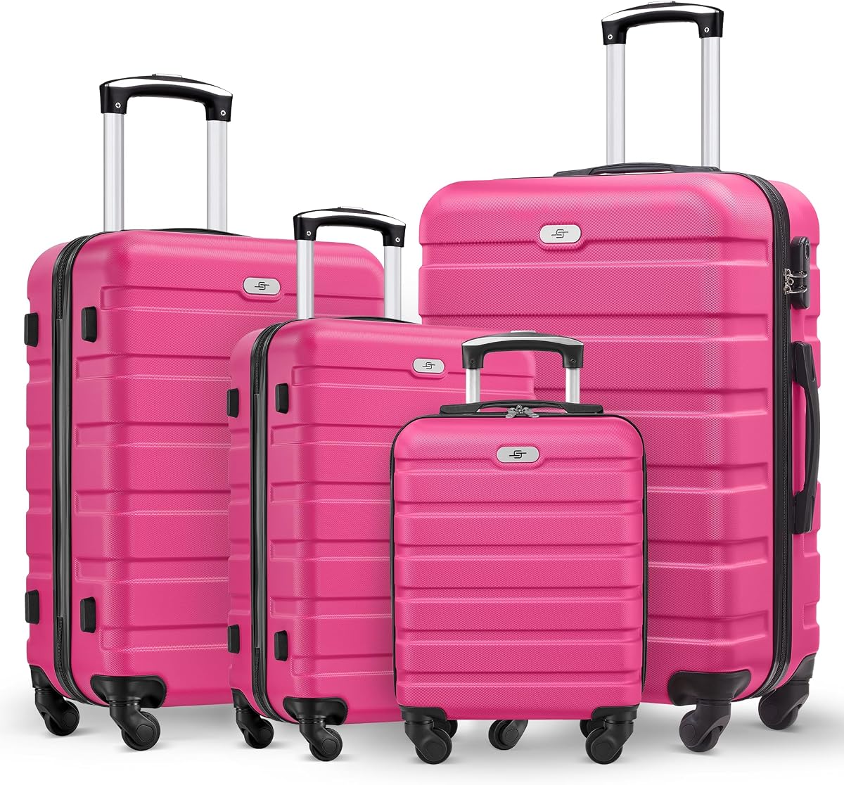 4 Piece Luggage Sets, Hard Shell Suitcase Set with Spinner Wheels 16 20 24 28inch Travel Sets(Rose Red)