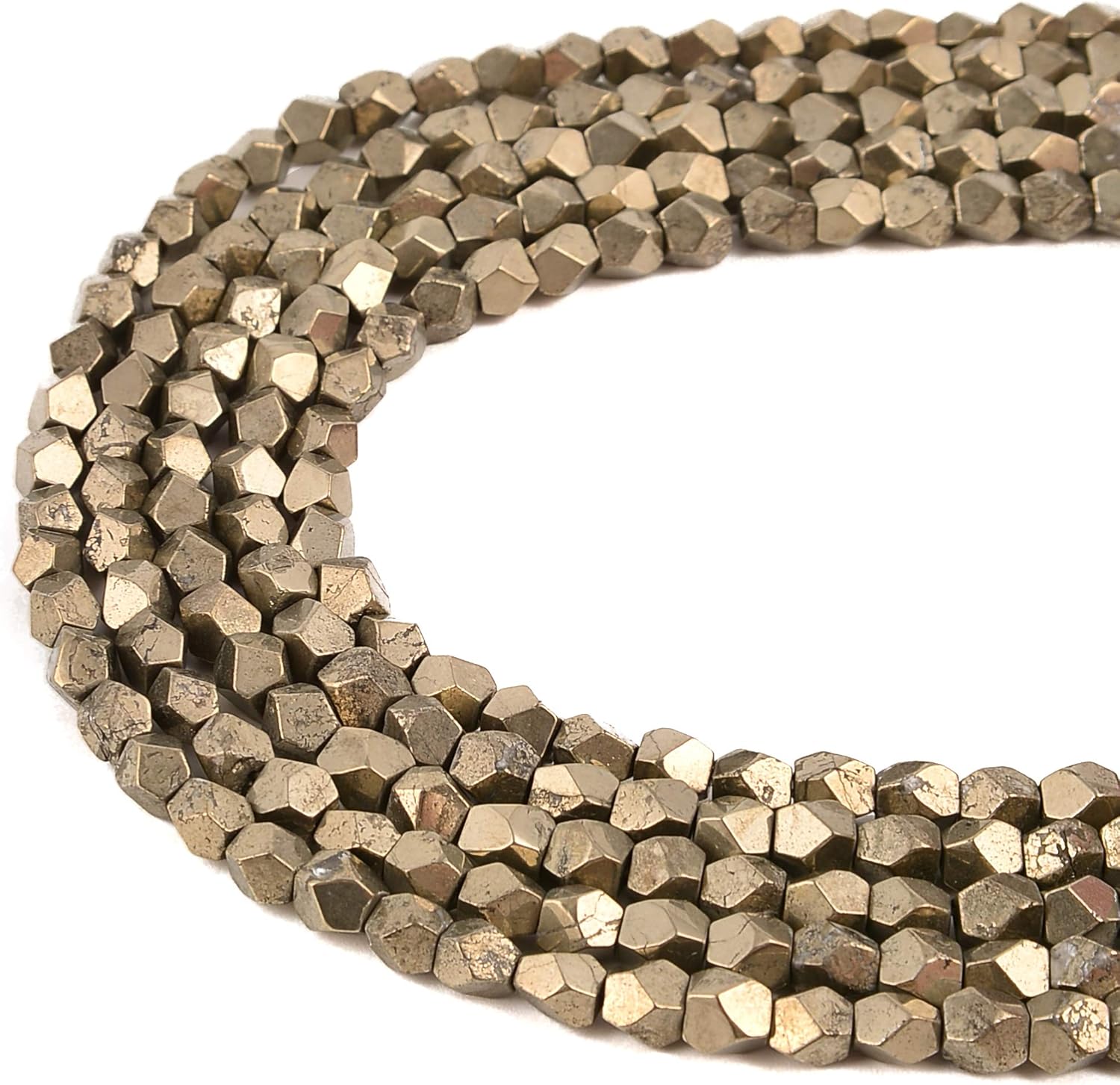 JM Design Natural Pyrite Faceted Nugget Beads Size 5-6 mm 15.5 Strand for Jewelry Making