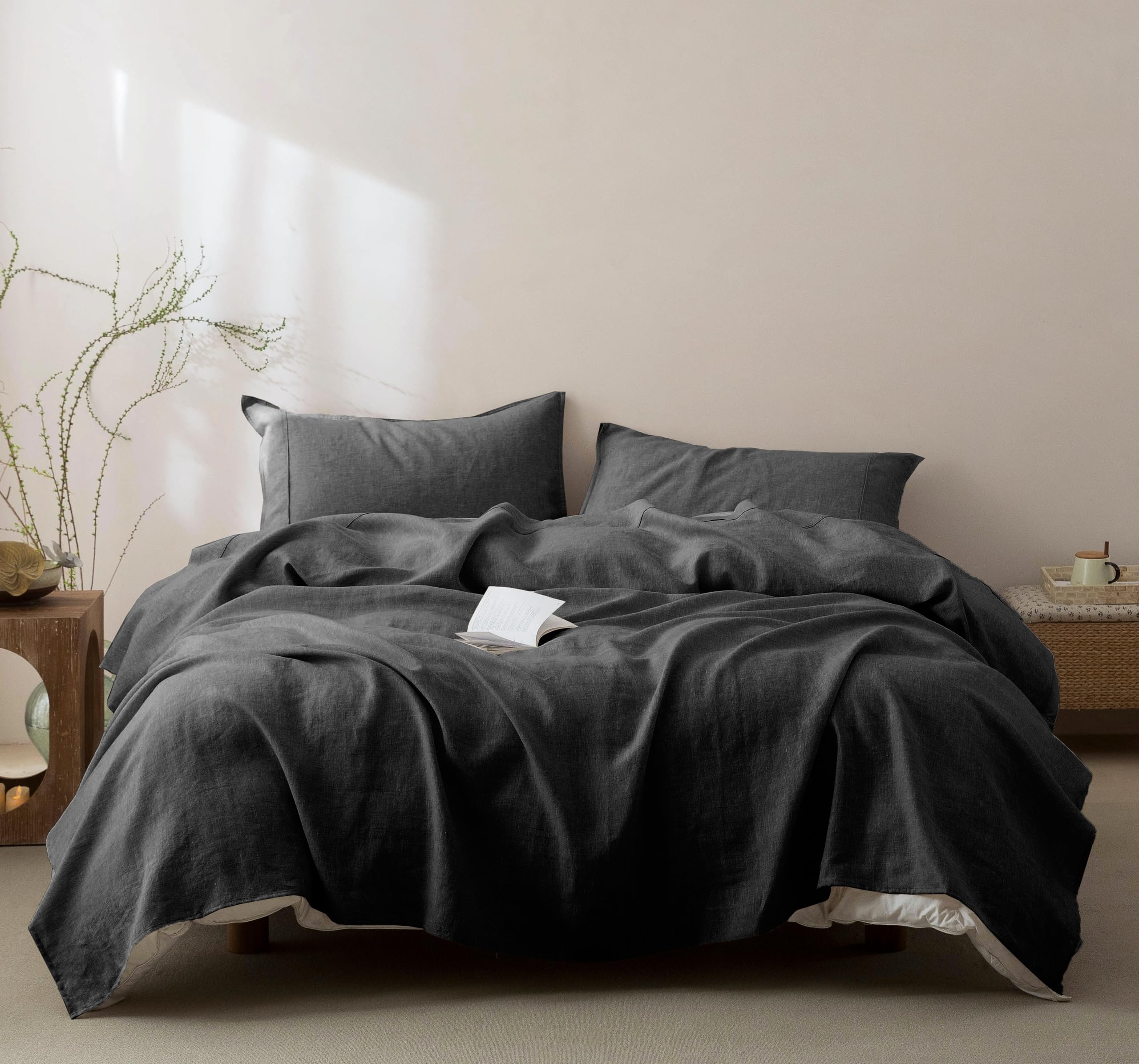 Talasily 100% French Pure Linen Sheets Set King Size,Oeko-TEX Certified Bedding, All-Season Breathable for Hot Sleepers,16 Inch Deep Pocket Machine