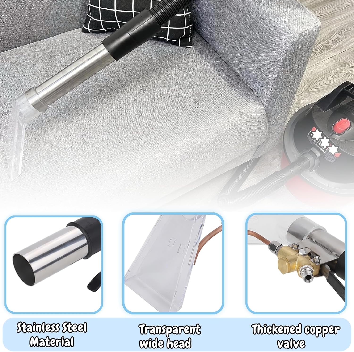 Extractor Head, Upholstery Carpet Furniture Vacuum Extractor Attachment, Stainless Steel Carpet Extractor Attachment, Auto Detailing Extractor, Extractor Wand
