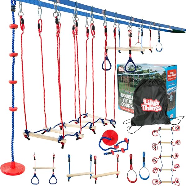 Ninja Slackline Obstacle Course for Kids - Ninja Warrior Obstacle Course Accessories with Monkey Bars | Climbing Rope |