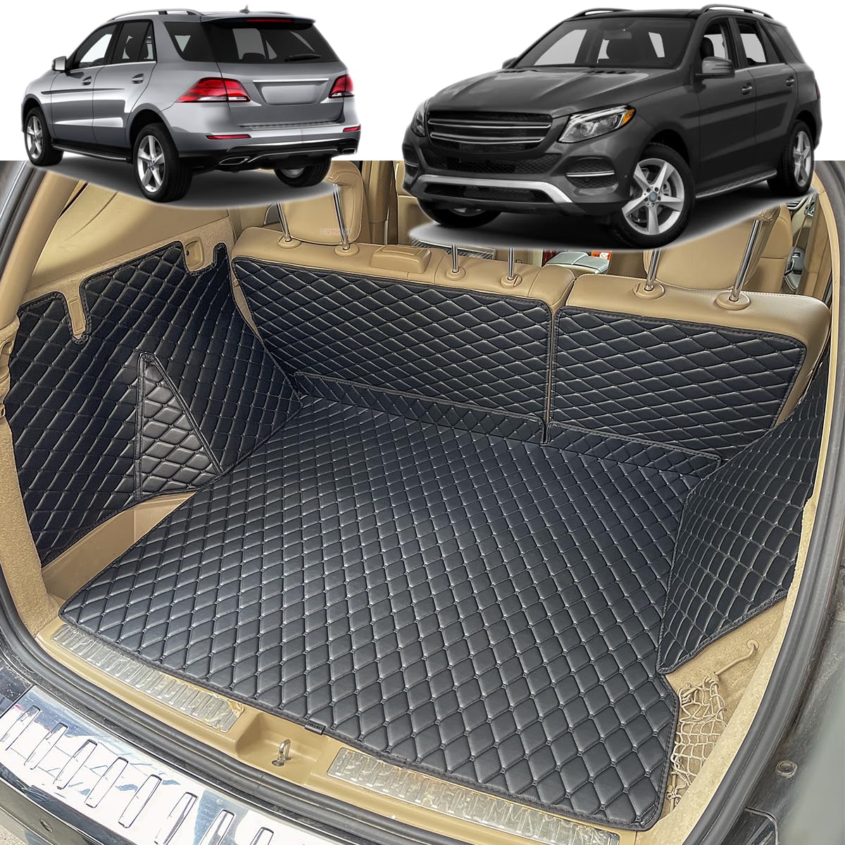 7DEEKEI Cargo Mat Compatible with 2016-2019 Mercedes-Benz GLE 350 ＆ 2012-2015 ML 350 Trunk Mat and Rear Backrest Mat Cargo Liners