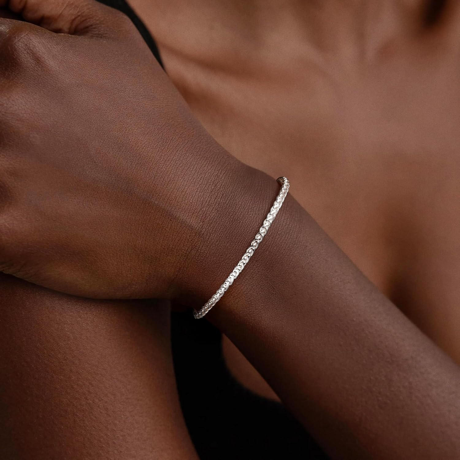 S925 Sterling Silver Bracelet for Women,3mm Wheat Sterling Silver Link Chain Bracelet for Women Jewelry Gift - Image 2