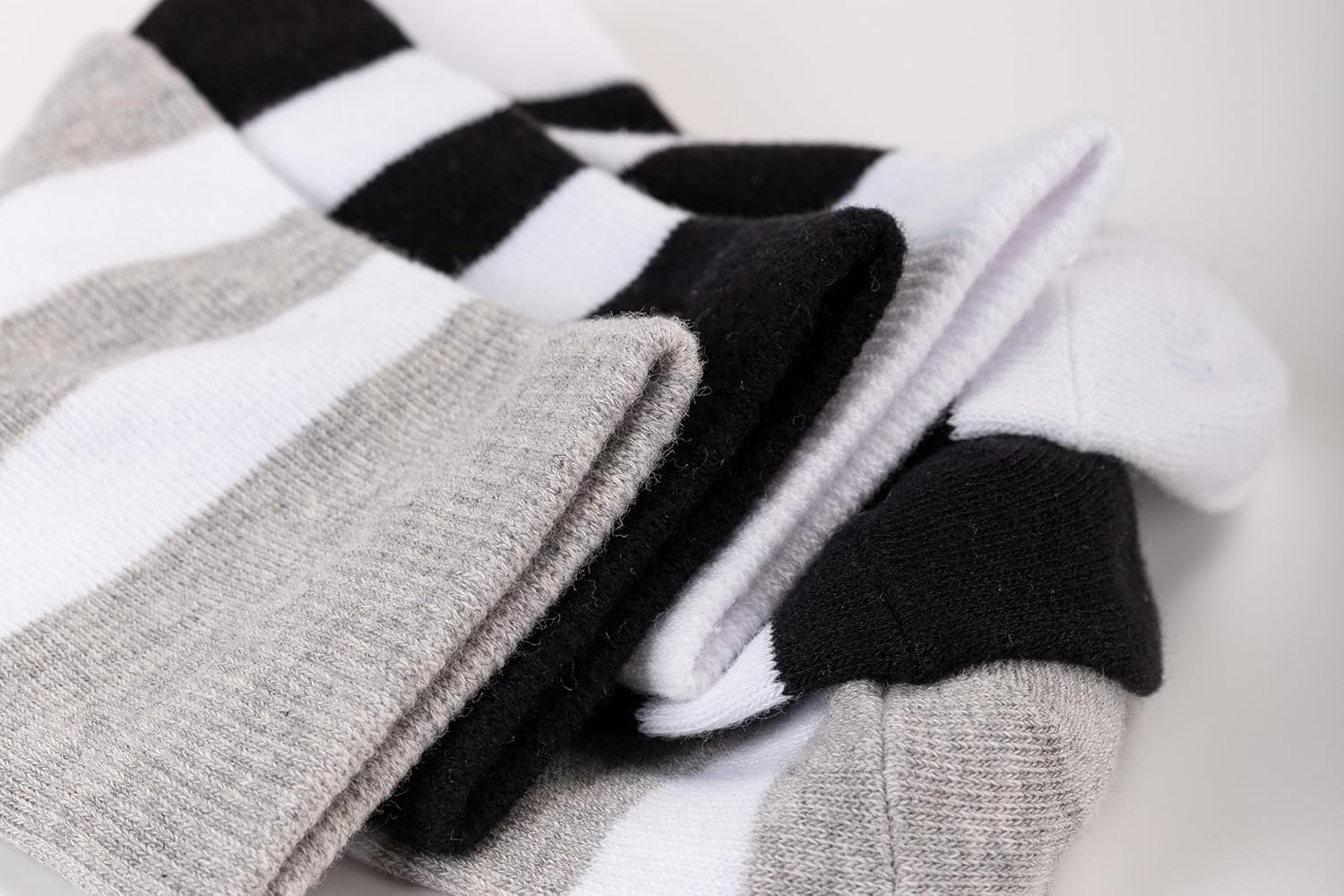 Striped Crew Socks, Cotton, 3 Pairs, Black/Gray/White - Image 5