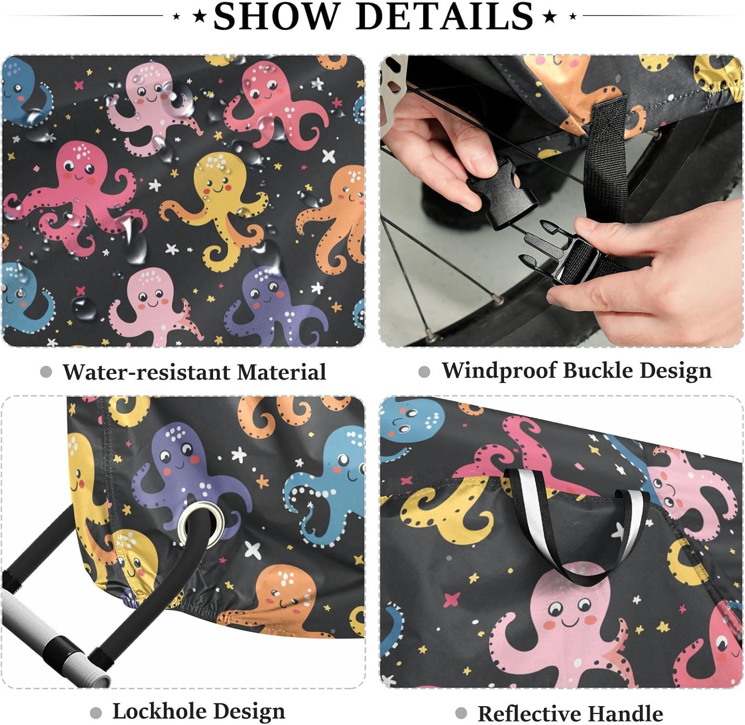 ALAZA Cute Octopuse Stars Bike Cover Waterproof Outdoor Ebike Bicycle Covers Tarp Protection for 1/2 Bikes, Sun UV Dust Wind Proof