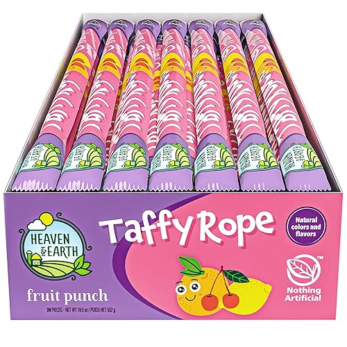 Heaven & Earth Fruit Punch Taffy Rope 19.5 onzas (paquete de 24)  Hecho con colores y sabores naturales, sin jarabe de maíz de alta fructosa, sin