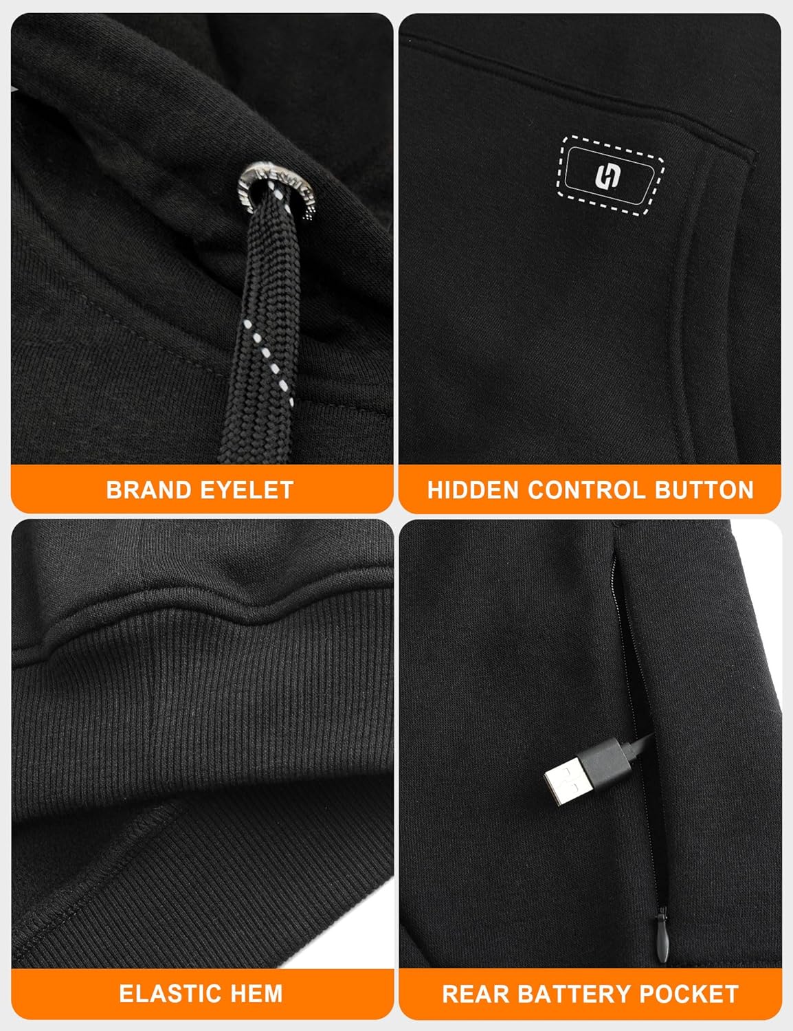 HENNCHEE Heated Hoodies for Men Women, Heated Pullover Unisex Sweatshirt Heating Jacket - Image 5