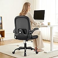 Vista 11 de Primy Silla de escritorio ergonómica con soporte lumbar 3D ajustable y altura, cómoda silla de computadora de malla con reposabrazos abatibles