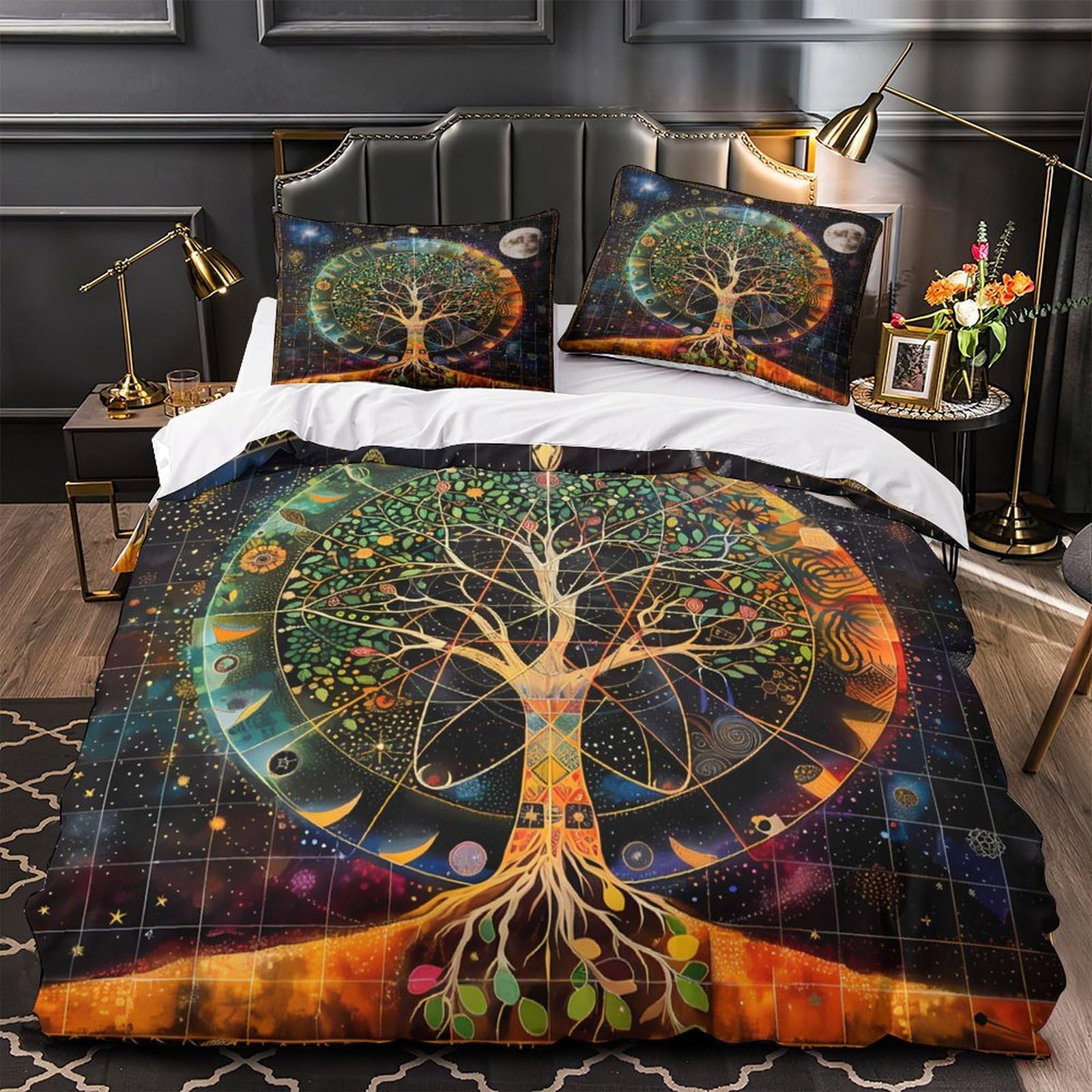 Housse de couette Arbre Cosmique parure de lit 140x200 imprimé 3D microfibre respirante lit single