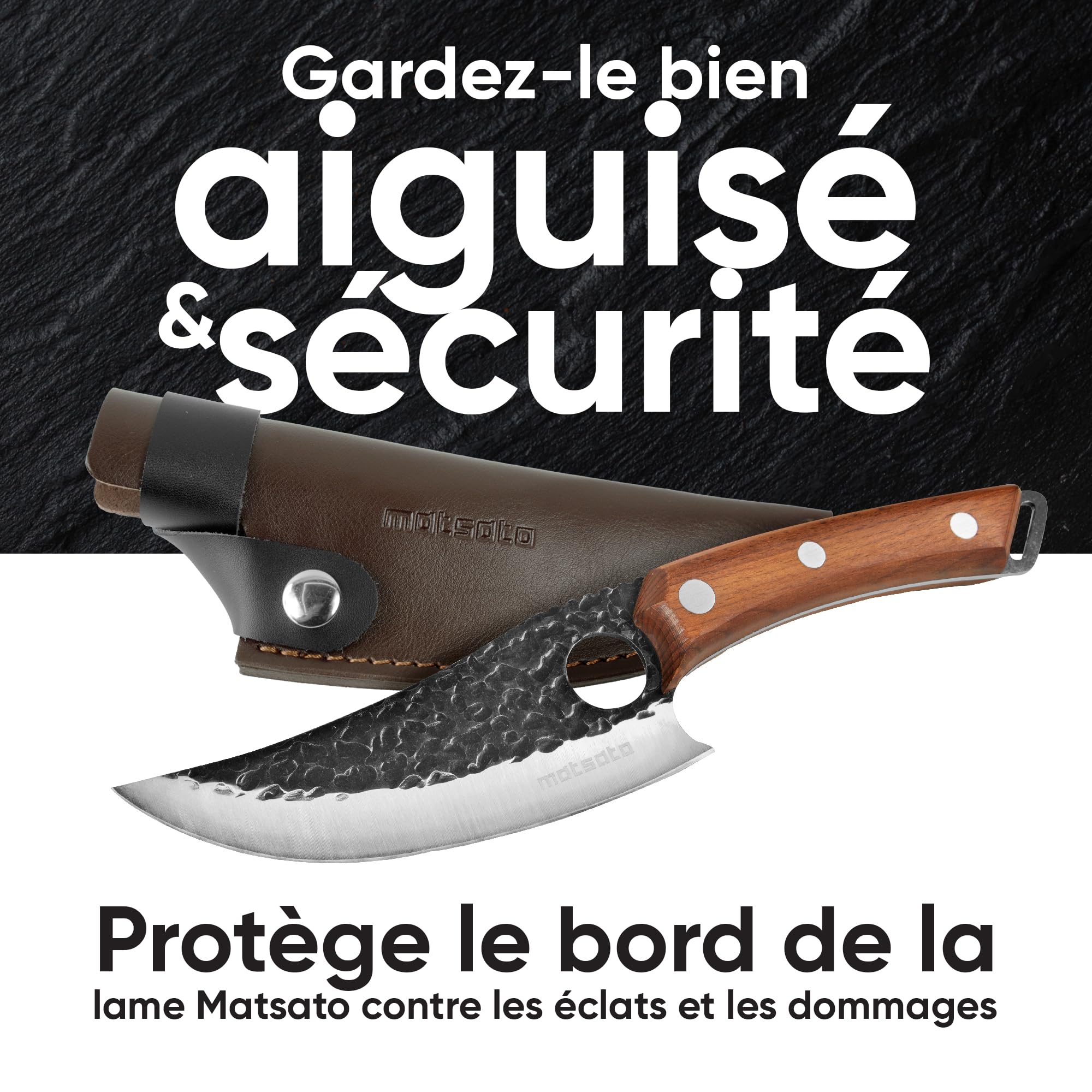 Matsato Couteau de Cuisine Japonais en Acier avec Étui en Cuir. Couteau Professionnel de 15,7 cm, Couteaux de Cuisine