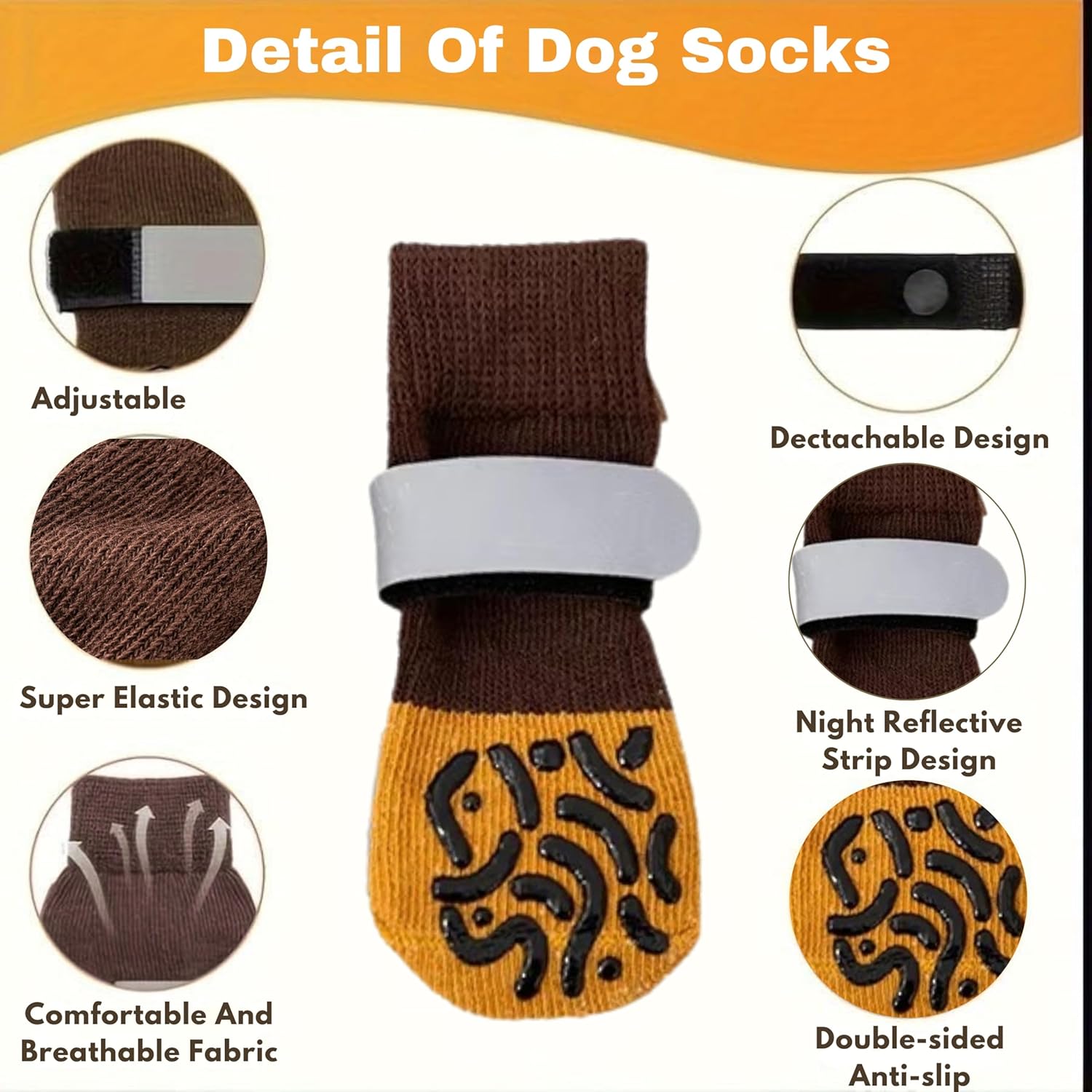 Double Sides Non-Slip Dog Socks to Prevent Licking Paws - Anti-Slip, Strong Traction for Paw Protector, Senior Dogs, Hardwood Floors, Dog Booties with Extra Thick Grippy Socks - Size X-Large (4 Socks)