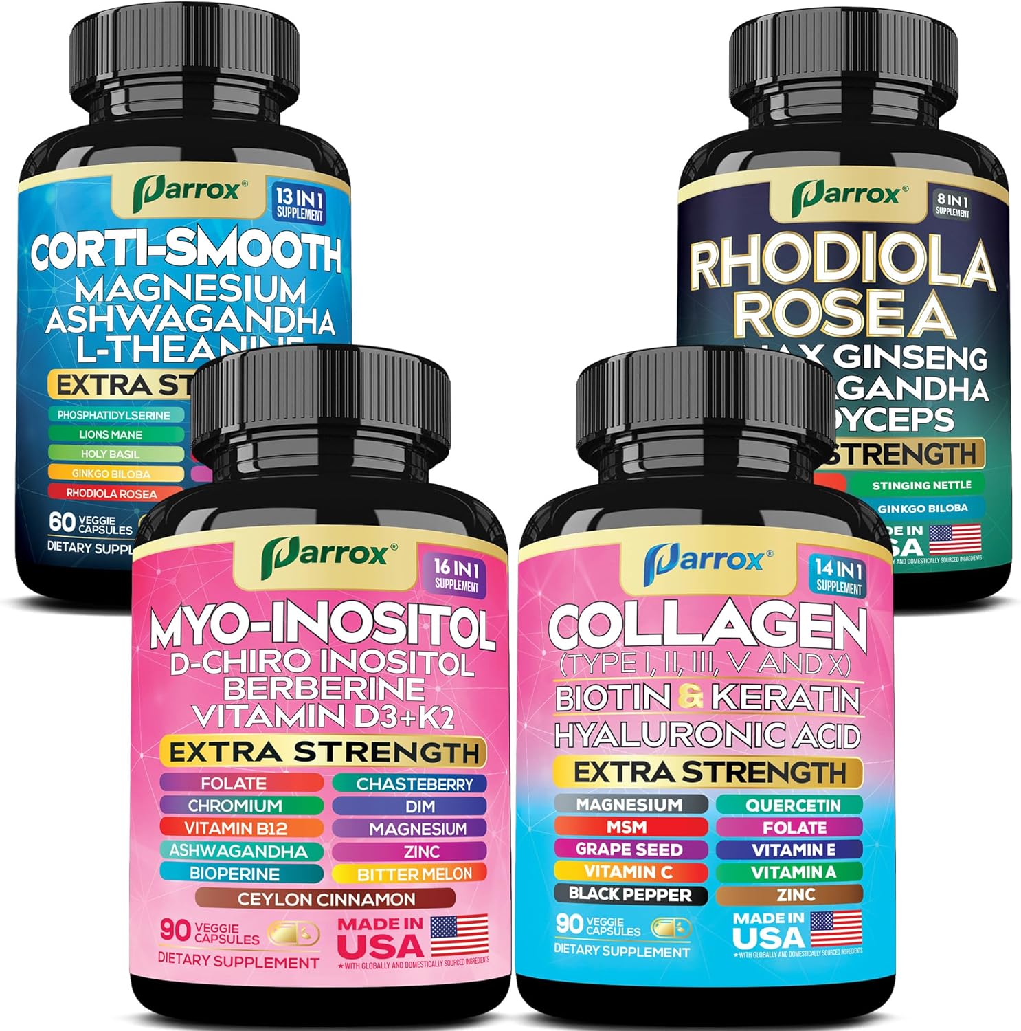 She Shines + Rhodiola Rosea Adaptogen Bundle – 59-in-1 Collagen, Hormonal & Stress Support with Myo-Inositol, DIM, Biotin, Lions Mane, Turmeric, Ginseng & Ashwagandha