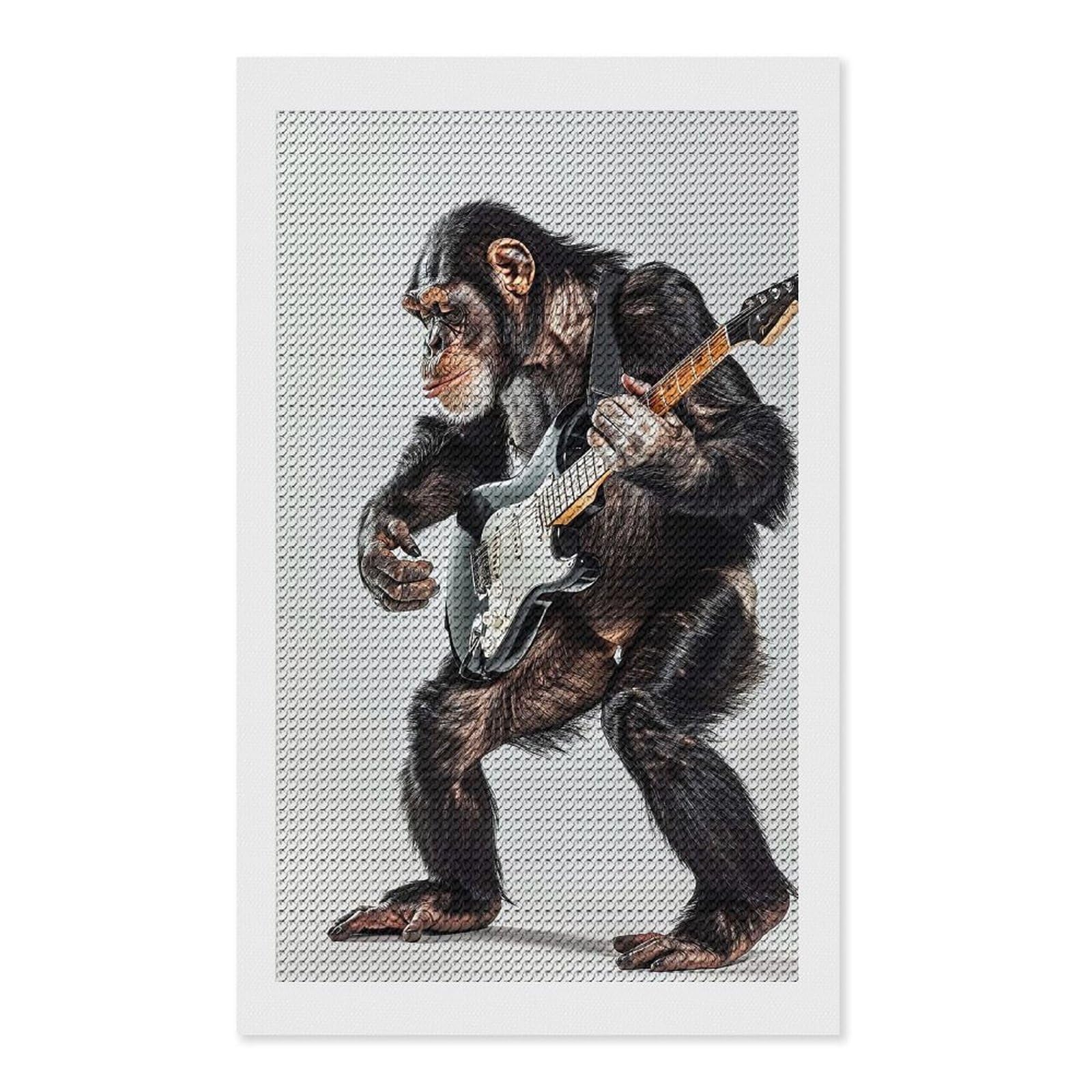 Junmoney Chimpanzee Guitar Diamond Painting Canvas Set 12"x20", Boho Decor, for Craft Lovers, Easy Handmade Project, Holiday Gift Idea